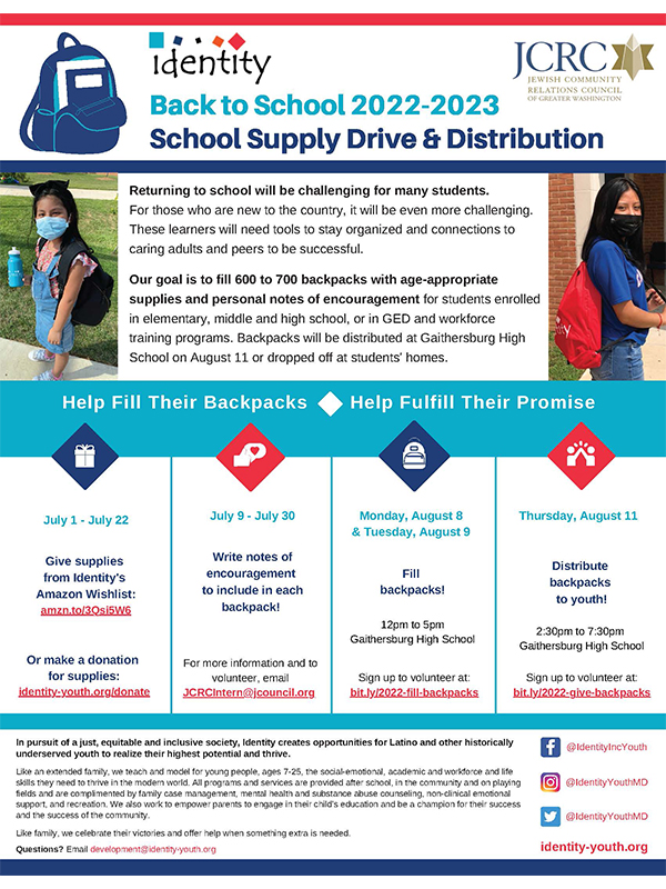 Identity Back to School 202223 Supply Drive & Distribution Jewish